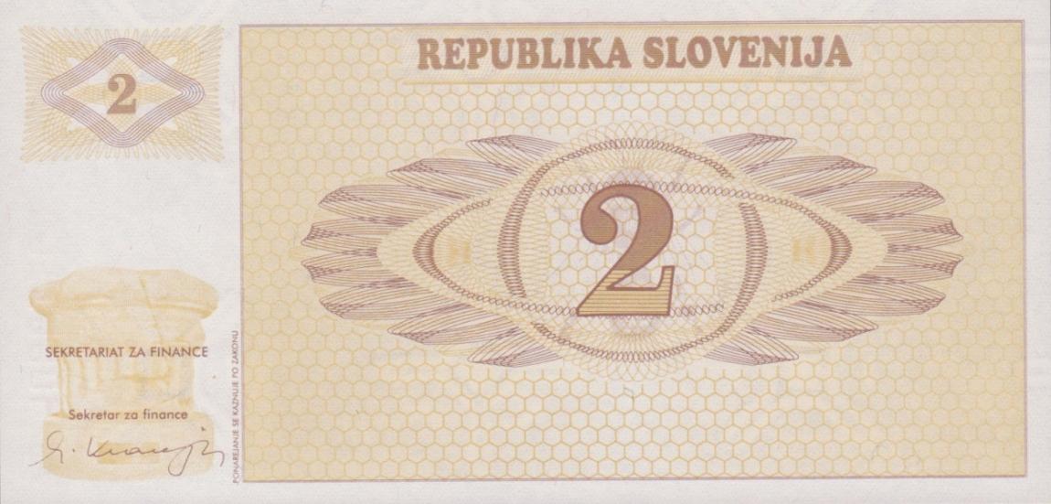 Front of Slovenia p2a: 2 Tolarjev from 1990