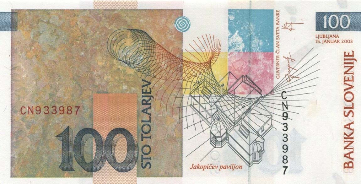 Back of Slovenia p31a: 100 Tolarjev from 2003