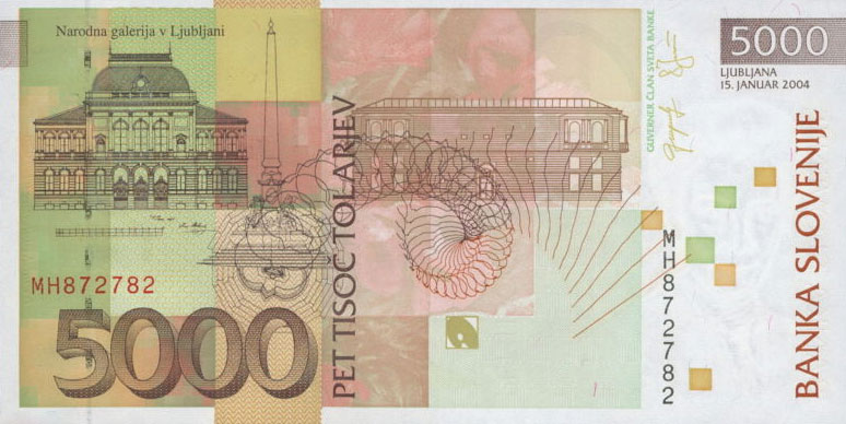 Back of Slovenia p33b: 5000 Tolarjev from 2004