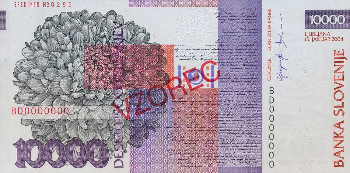 Back of Slovenia p34s: 10000 Tolarjev from 2003