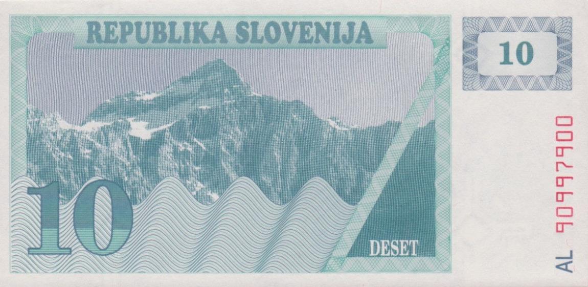 Back of Slovenia p4a: 10 Tolarjev from 1990