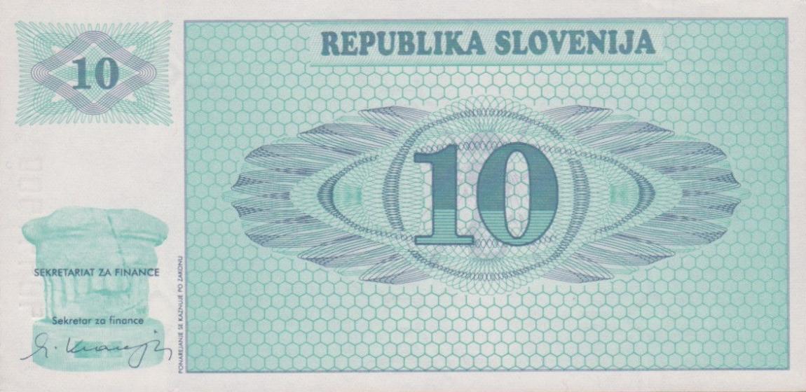 Front of Slovenia p4a: 10 Tolarjev from 1990