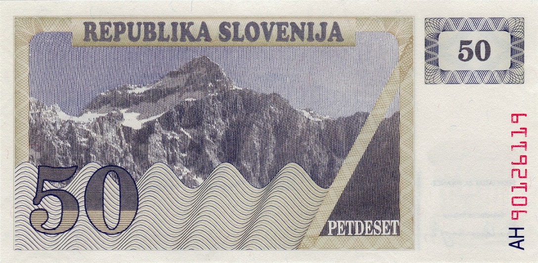 Back of Slovenia p5a: 50 Tolarjev from 1990