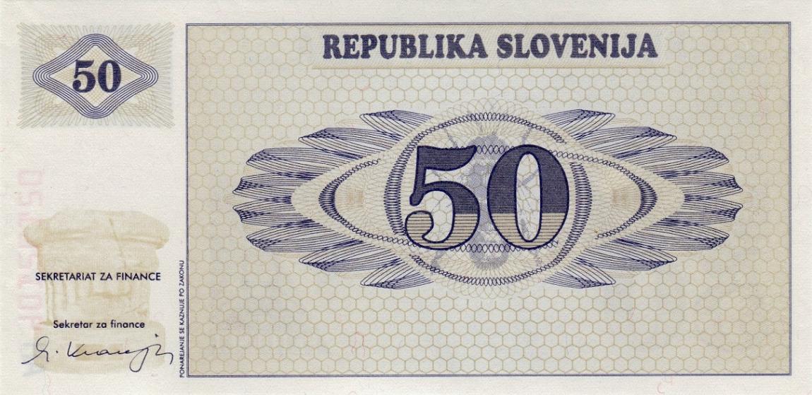 Front of Slovenia p5a: 50 Tolarjev from 1990