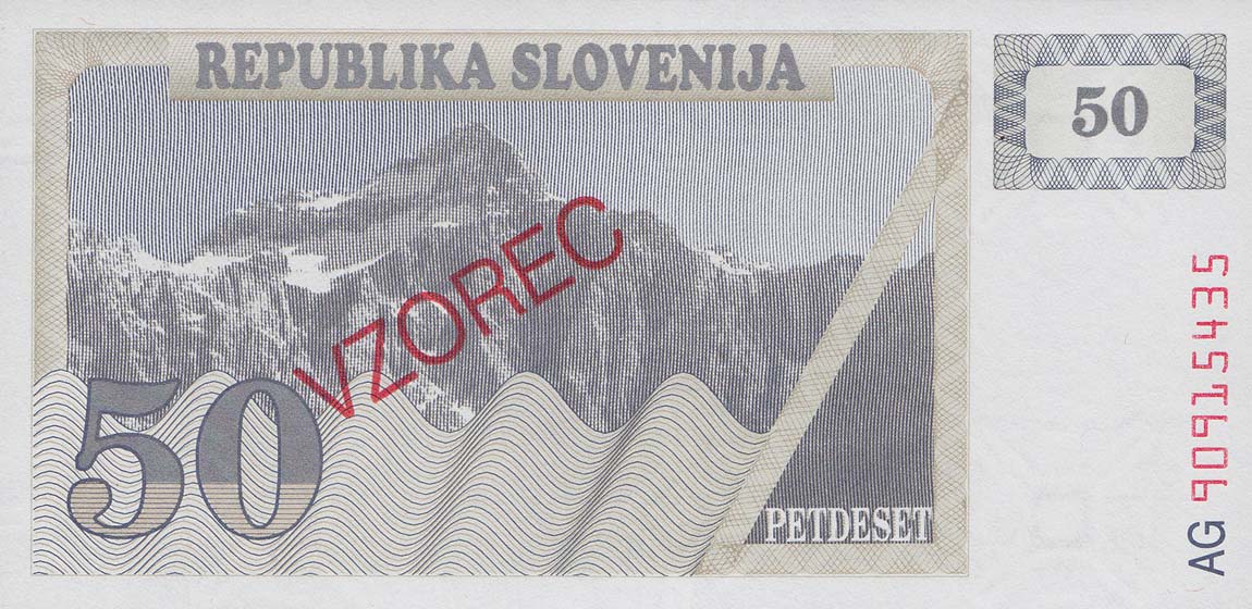Back of Slovenia p5s1: 50 Tolarjev from 1990