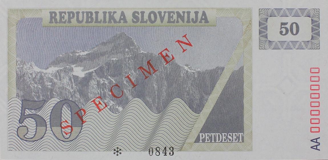 Back of Slovenia p5s2: 50 Tolarjev from 1990