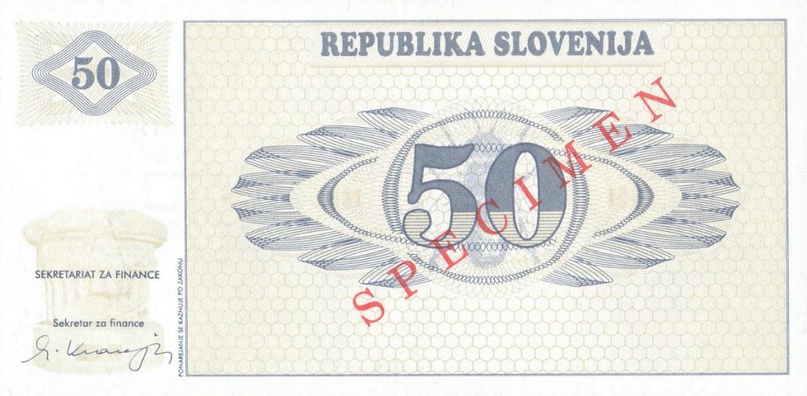 Front of Slovenia p5s2: 50 Tolarjev from 1990