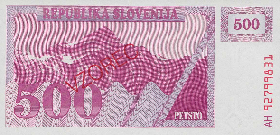 Back of Slovenia p8s2: 500 Tolarjev from 1992