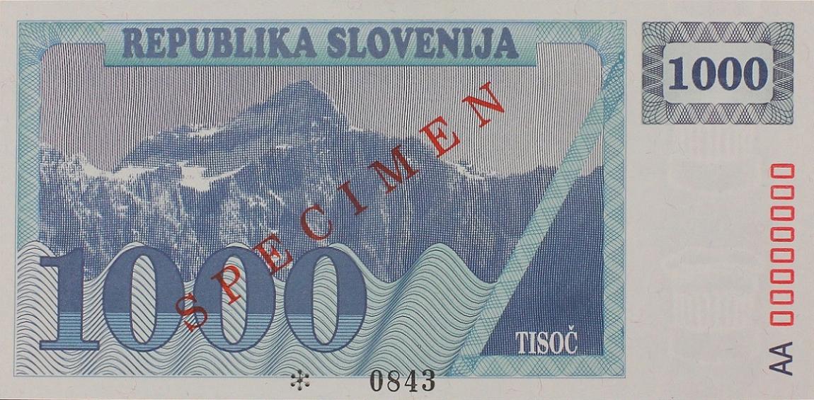 Back of Slovenia p9s2: 1000 Tolarjev from 1991