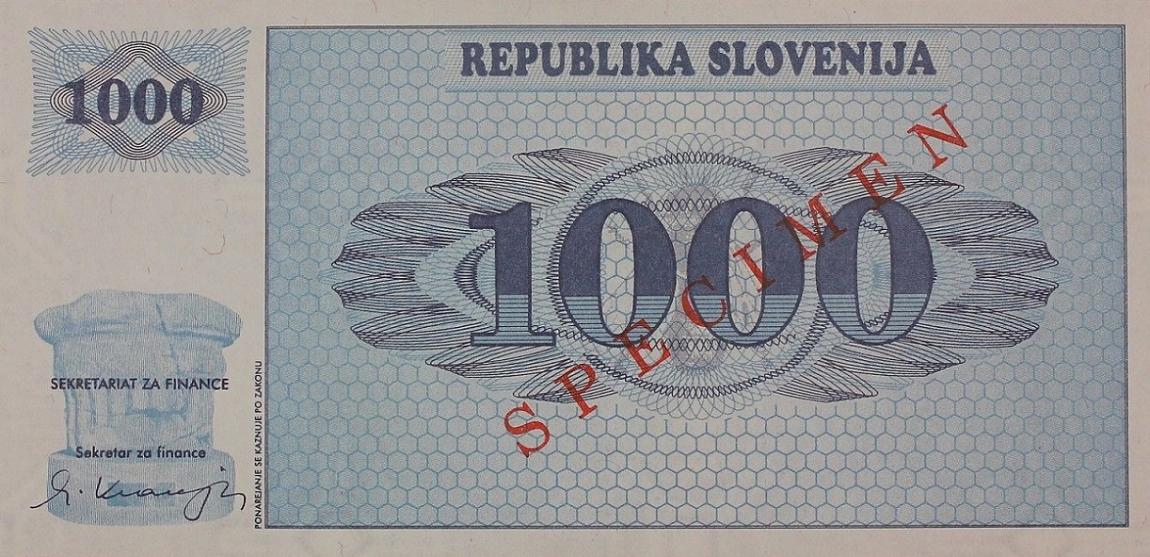 Front of Slovenia p9s2: 1000 Tolarjev from 1991