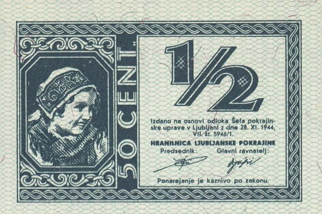 Front of Slovenia pR1: 0.5 Lire from 1944
