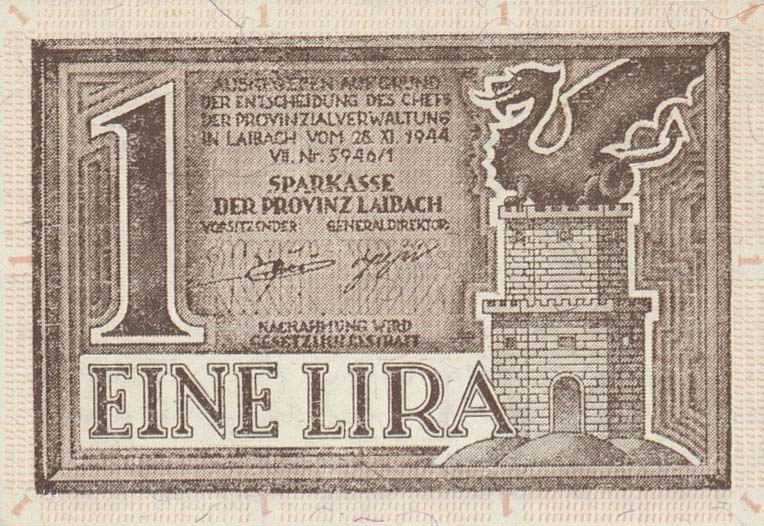 Back of Slovenia pR2: 1 Lire from 1944