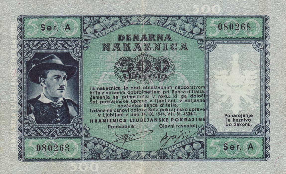 Front of Slovenia pR8: 500 Lire from 1944