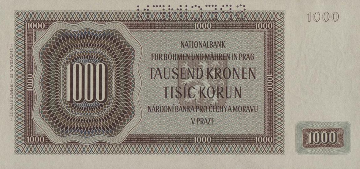 Back of Bohemia and Moravia p14s: 1000 Korun from 1942