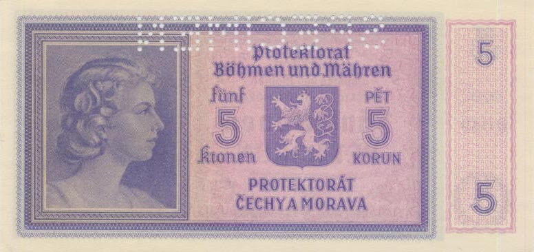 Back of Bohemia and Moravia p4s: 5 Korun from 1940