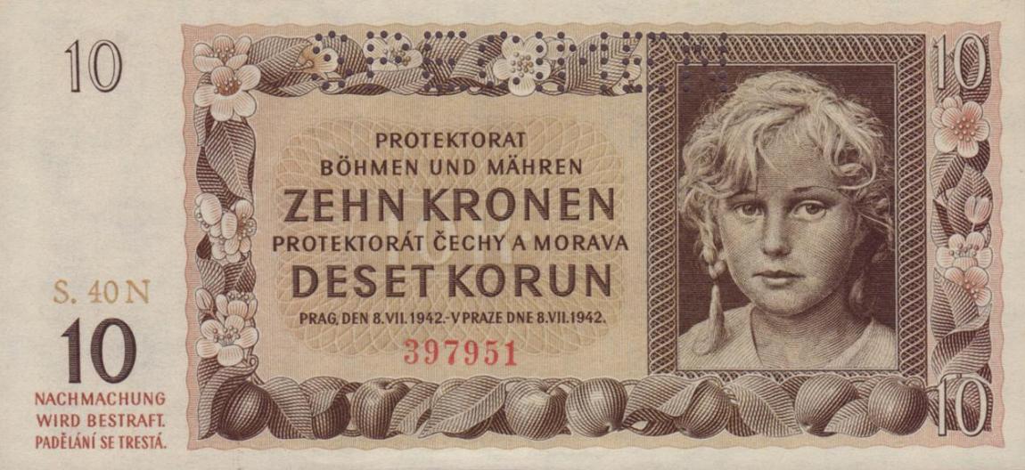 Front of Bohemia and Moravia p8s: 10 Korun from 1942