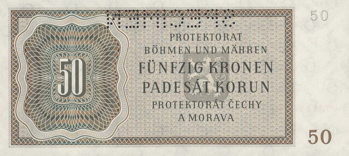 Back of Bohemia and Moravia p10s: 50 Korun from 1944