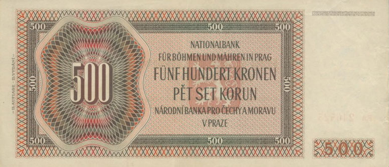 Back of Bohemia and Moravia p12a: 500 Korun from 1942