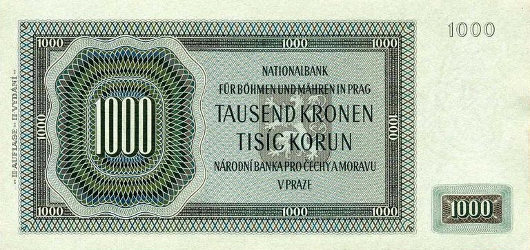 Back of Bohemia and Moravia p14a: 1000 Korun from 1942