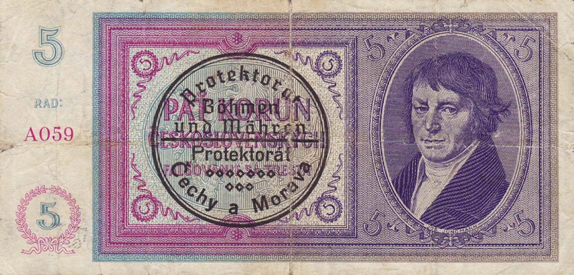 Front of Bohemia and Moravia p2b: 5 Korun from 1939