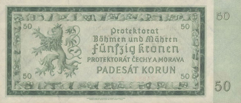 Back of Bohemia and Moravia p5a: 50 Korun from 1940