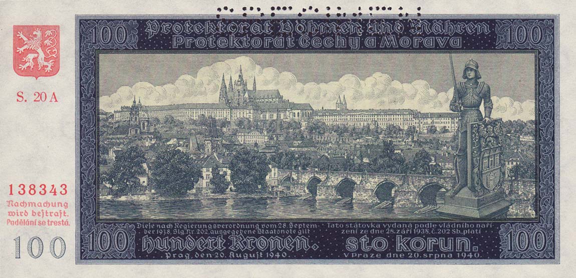 Front of Bohemia and Moravia p7s: 100 Korun from 1940