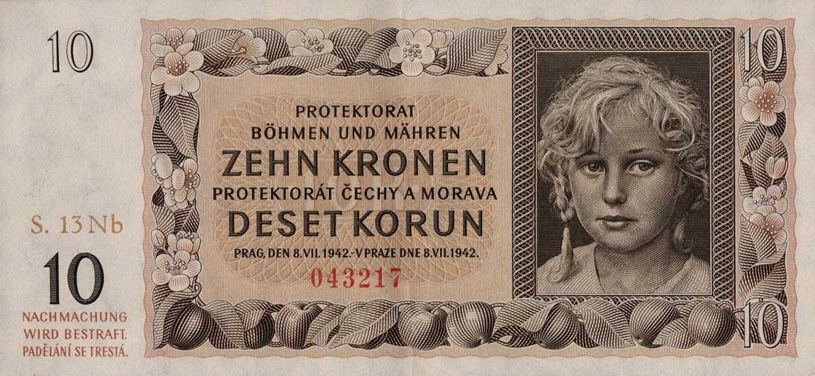 Front of Bohemia and Moravia p8b: 10 Korun from 1942