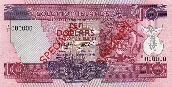 Front of Solomon Islands p15s: 10 Dollars from 1986