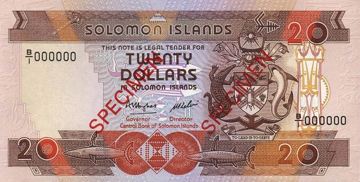 Front of Solomon Islands p16s: 20 Dollars from 1986
