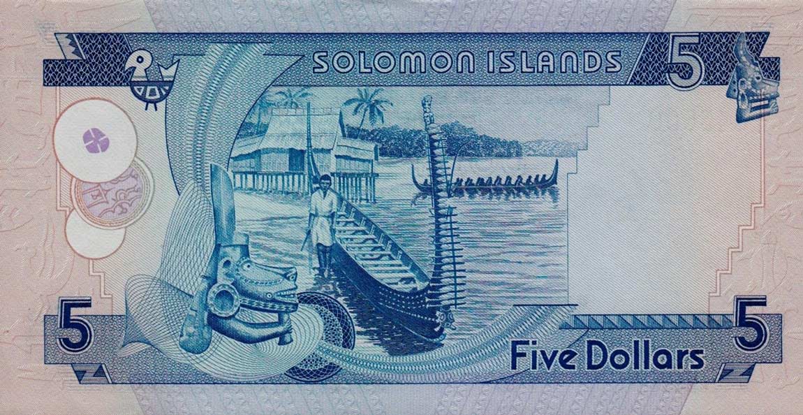 Back of Solomon Islands p6b: 5 Dollars from 1977