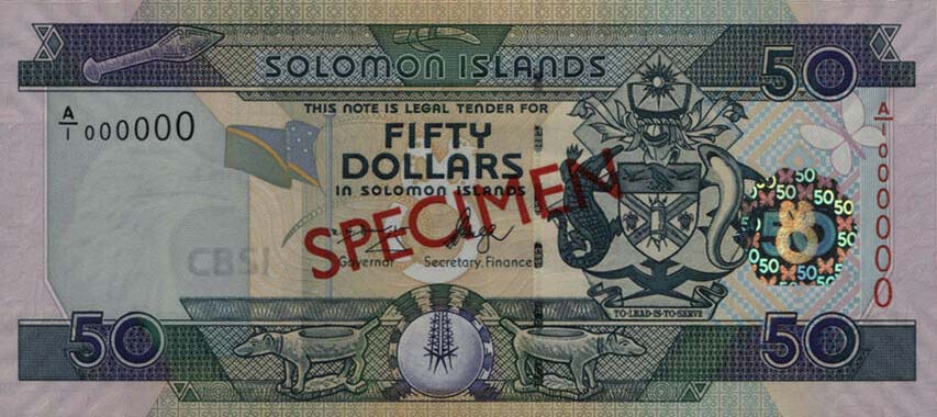 Front of Solomon Islands p29s: 50 Dollars from 2004