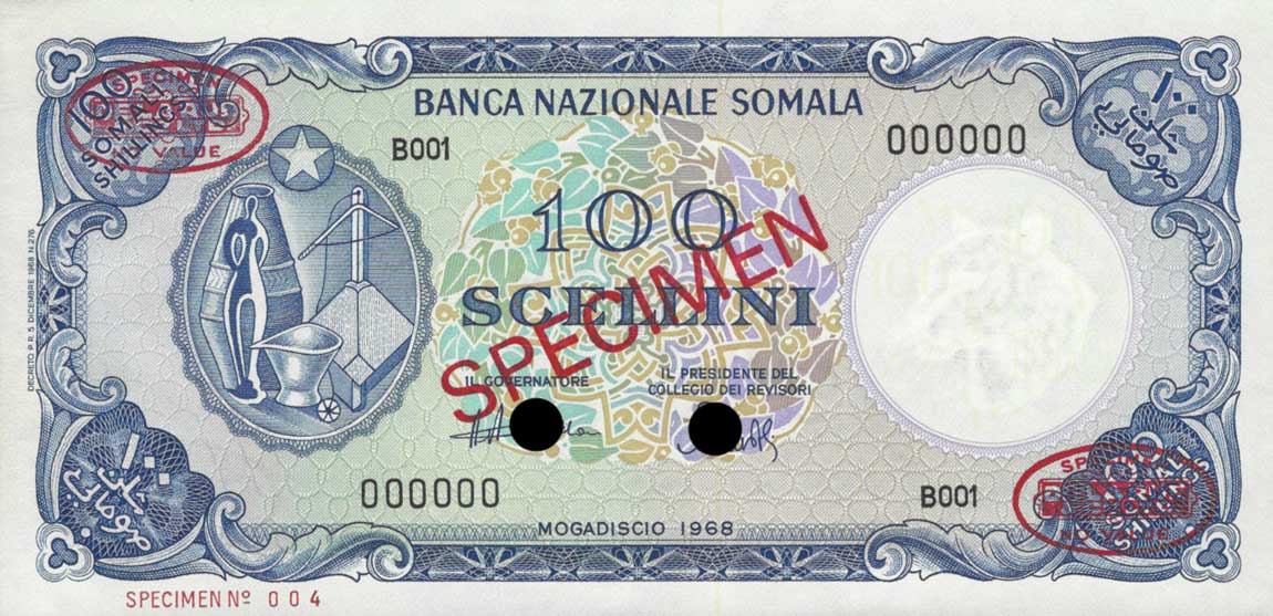 Front of Somalia p12s: 100 Scellini from 1968