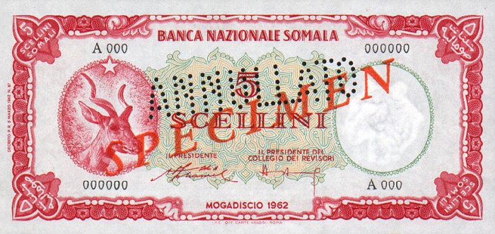 Front of Somalia p1s: 5 Scellini from 1962