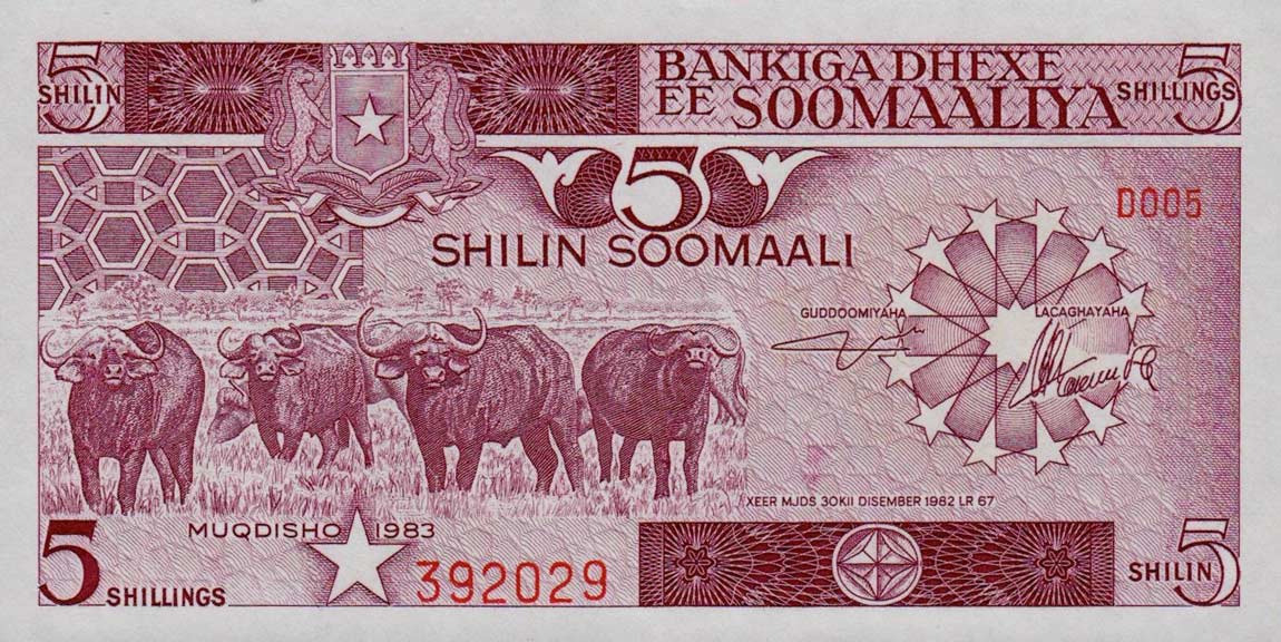 Front of Somalia p31a: 5 Shilin from 1983