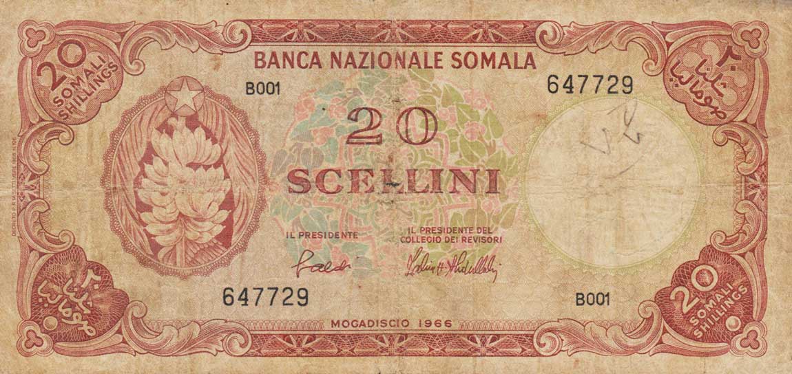 Front of Somalia p7a: 20 Scellini from 1966