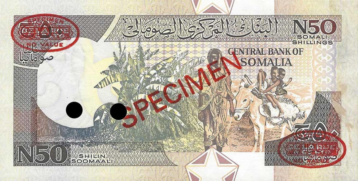 Back of Somalia pR2s: 50 N Shilin from 1991