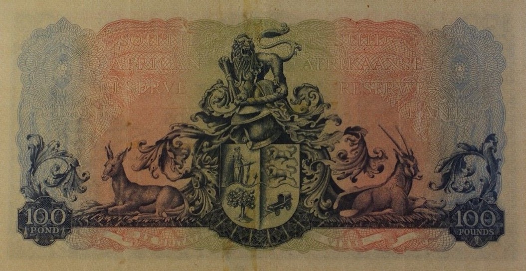 Back of South Africa p100a: 100 Pounds from 1952