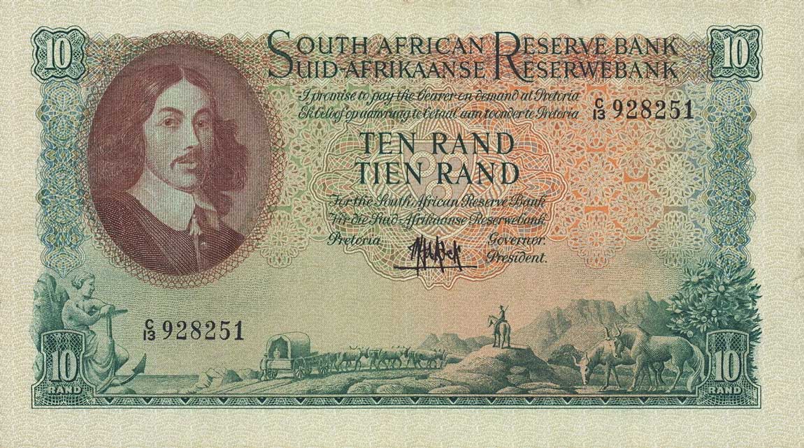 Front of South Africa p106a: 10 Rand from 1961