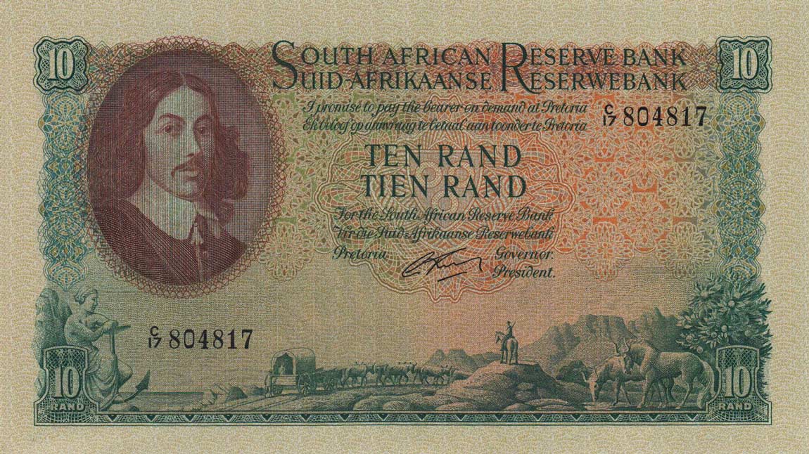Front of South Africa p106b: 10 Rand from 1962
