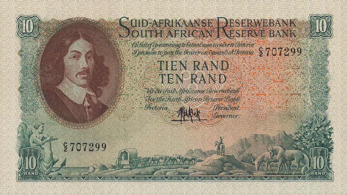 Front of South Africa p107a: 10 Rand from 1961