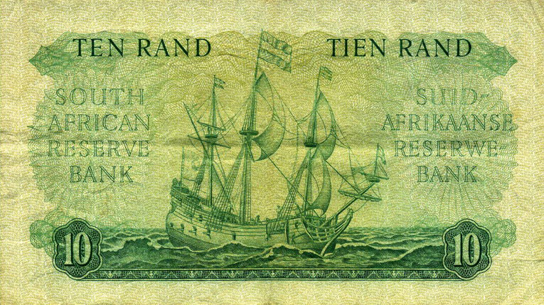 Back of South Africa p107b: 10 Rand from 1962