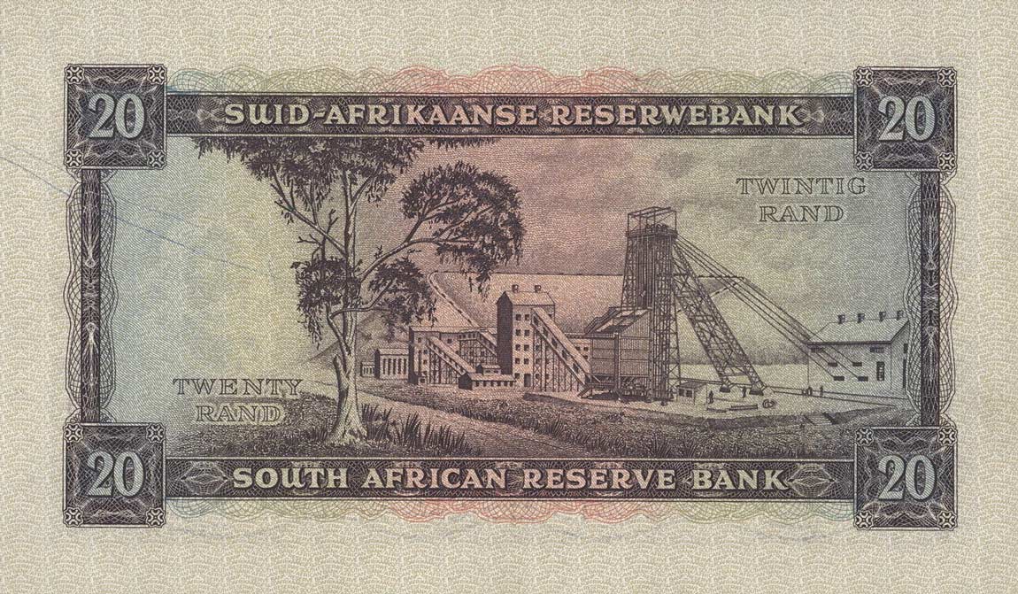 Back of South Africa p108A: 20 Rand from 1962