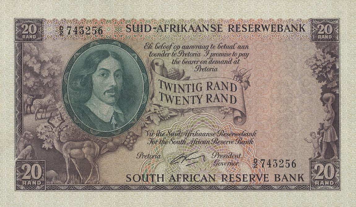 Front of South Africa p108A: 20 Rand from 1962