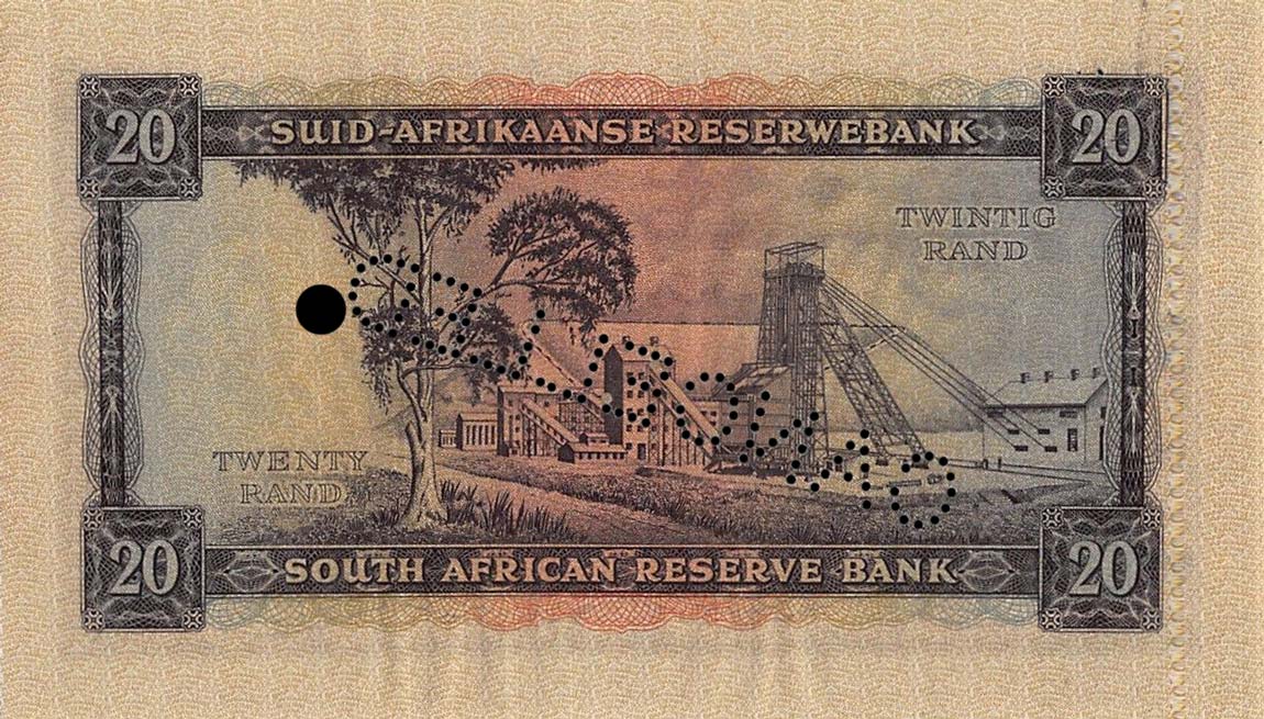 Back of South Africa p108s: 20 Rand from 1961