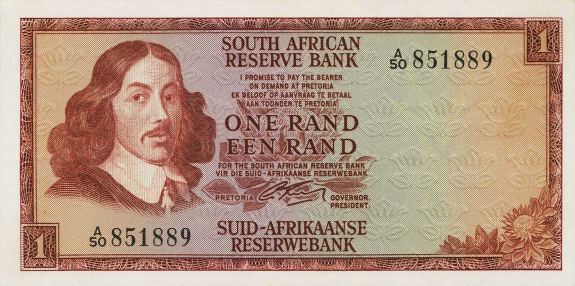 Front of South Africa p109a: 1 Rand from 1966