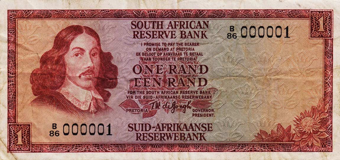 Front of South Africa p109b: 1 Rand from 1967