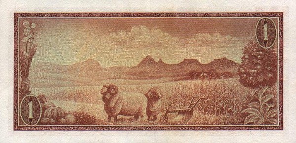 Back of South Africa p110a: 1 Rand from 1966