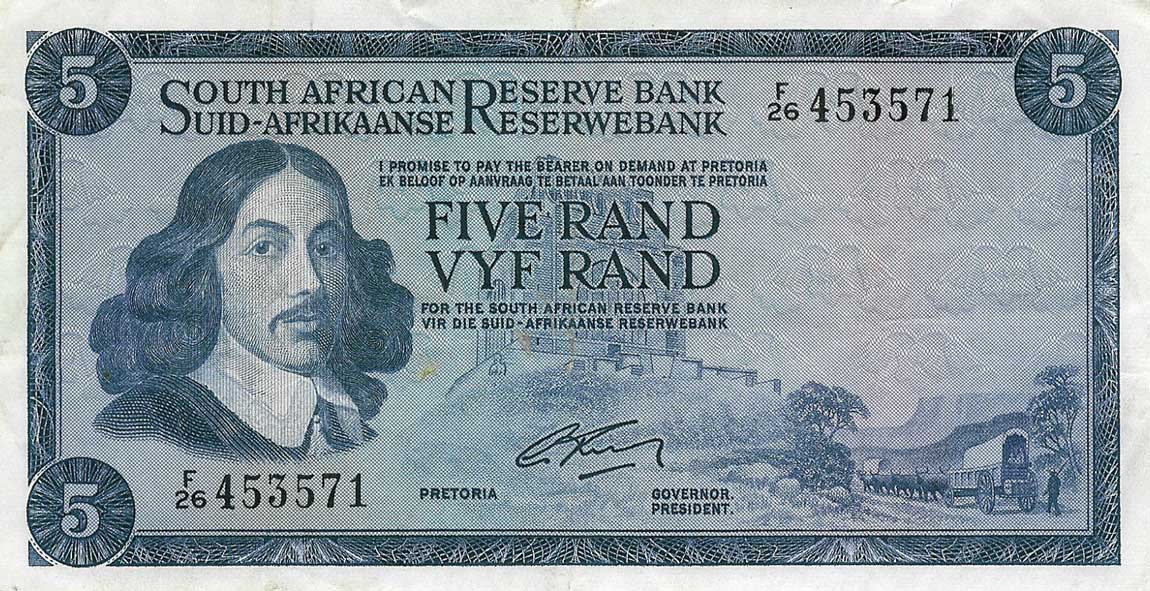 Front of South Africa p111a: 5 Rand from 1966