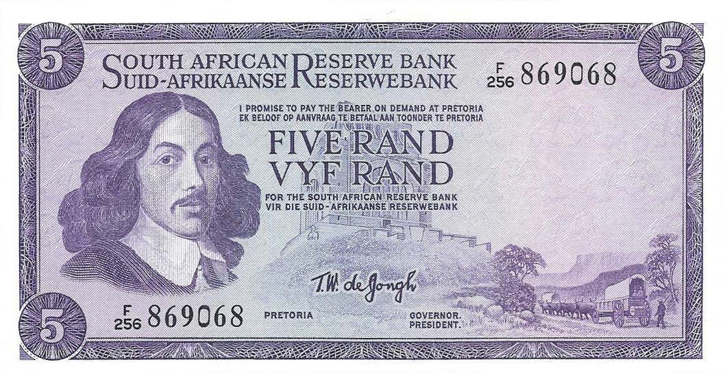Front of South Africa p111c: 5 Rand from 1975