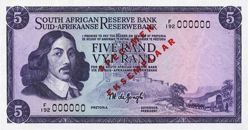 Front of South Africa p111s2: 5 Rand from 1967